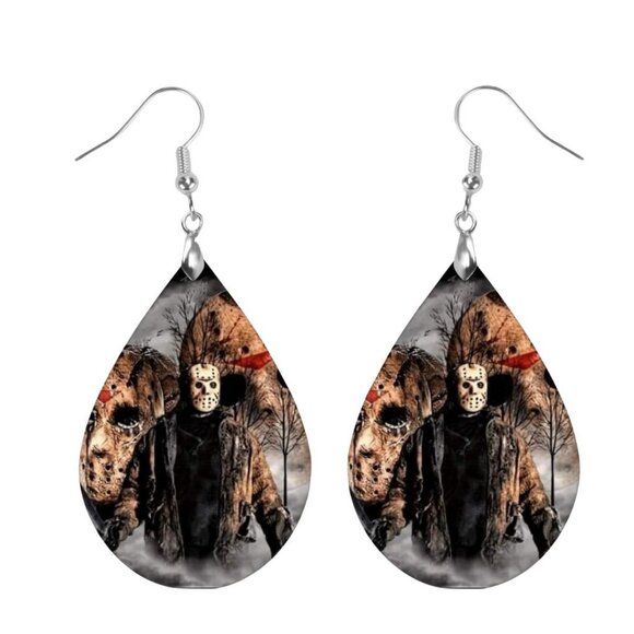 Jason Halloween Teardrop Dangle Handmade Hook Earrings - Picture 1 of 3